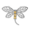 Sterling Silver Rhodium Plated Round Yellow Citrine Dragonfly Slide Pendant