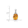 Sterling Silver Rhodium Plated Yellow Citrine & Diamond Oval Crown Drop Pendant