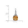 Sterling Silver Rhodium Plated Cushion Yellow Citrine & Diamond Triangle Pendant