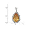 Sterling Silver Rhodium Plated Pear Yellow Citrine & Diamond Teardrop Pendant