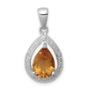 Sterling Silver Rhodiumed Pear Yellow Citrine & Diamond Double Teardrop Pendant