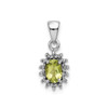 Sterling Silver Rhodium Plated Green Peridot & Diamond Oval Fancy Pendant