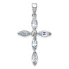 Sterling Silver Rhodium Plated Marquise Aquamarine & Diamond Cross Pendant