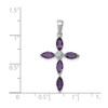 Sterling Silver Rhodium Plated Marquise Amethyst & Diamond Cross Pendant