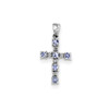 Sterling Silver Rhodium Plated Round Tanzanite & Diamond Mini Cross Pendant