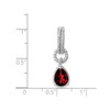 Sterling Silver Rhodium Plated Pear Red Garnet Twisted Teardrop Pendant