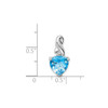 Sterling Silver Rhodiumed Light Swiss Blue Topaz & Diamond Heart Swirl Pendant