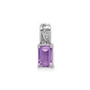 Sterling Silver Rhodium Plated Emerald Amethyst & Diamond Rectangle Pendant