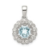 Sterling Silver Rhodiumed White Topaz & Aquamarine Heart Halo Circle Pendant