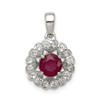 Sterling Silver Rhodiumed White Topaz & Glass Filled Ruby Heart Circle Pendant