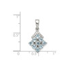 Sterling Silver Rhodium Plated Blue Aquamarine & Diamond Cluster Drop Pendant