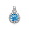 Sterling Silver Rhodiumed Light Swiss Blue & White Topaz Halo Circle Pendant