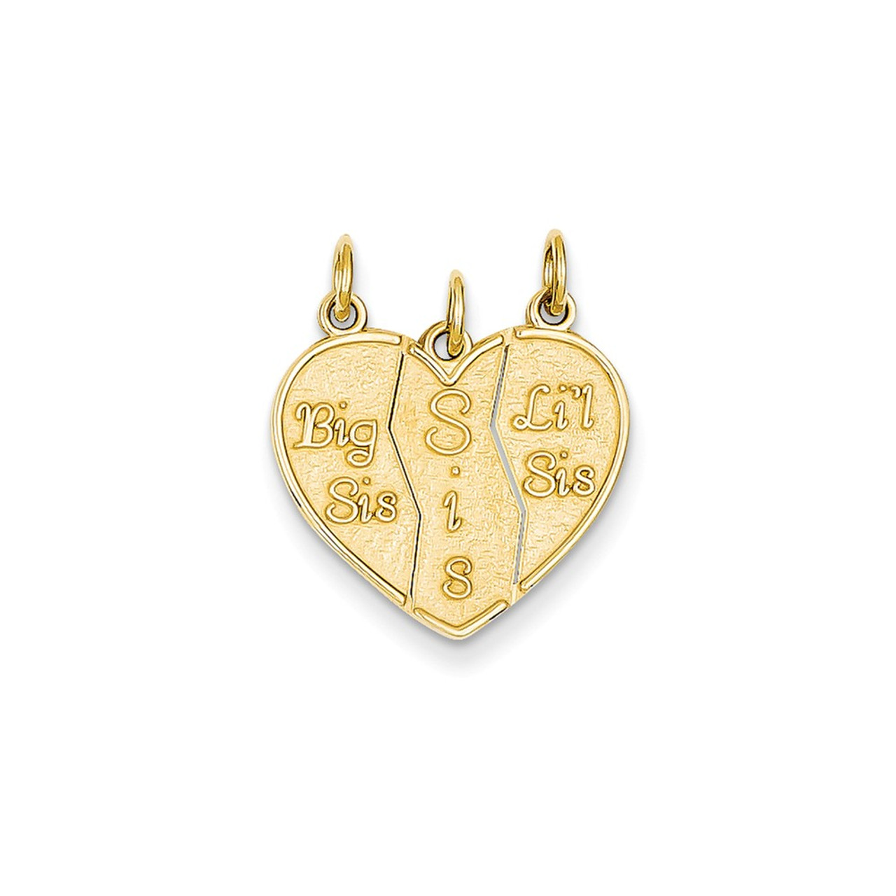 Big Sis & Lil Sis Heart Charms 10K Yellow Gold