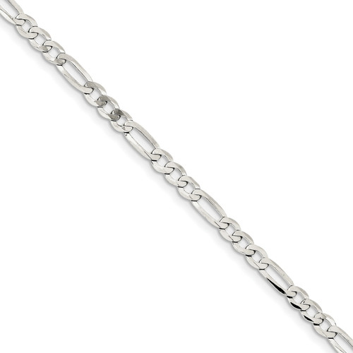 Sterling Silver Polished 4.5mm Flat Figaro Bracelet w/ Lobster Clasp 7" - 9"