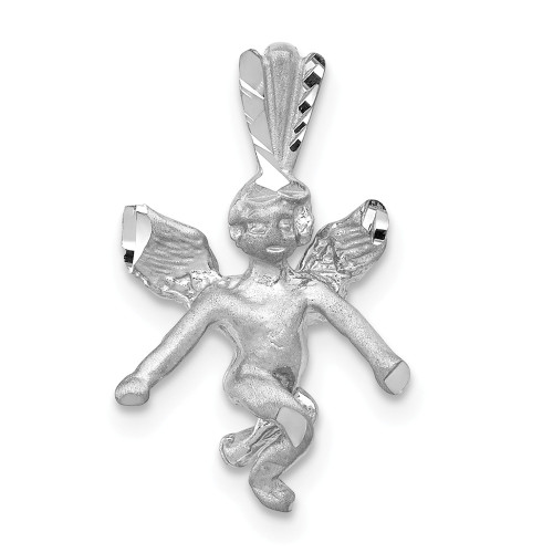 14K White Gold Beautiful Gift Satin 3d Cute Flying Guarian Angel D/C Pendant