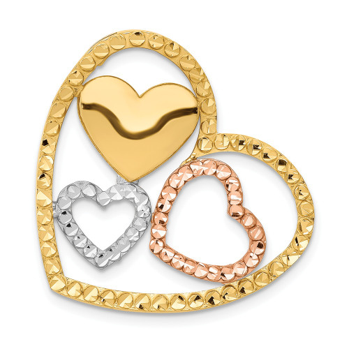 14K Rose Yellow & White Gold Diamond Cut Love Heart Valentine Charm Pendant