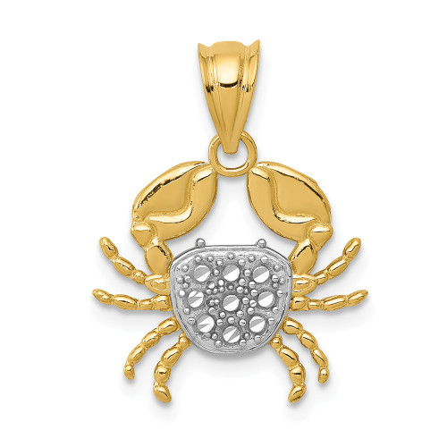 14K Yellow & White Gold Polished and Diamond Cut Textured Crab Sea Life Pendant