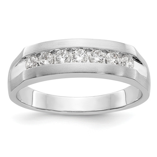 14k White Gold Men's Diamond Wedding Band Flat Top 6mm Anniversary Ring 1/2 Ct.