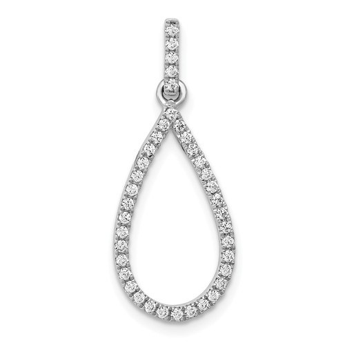 14k White Gold Round Diamond Cut Out Teardrop Pendant Dangler Charm 0.23 Ct.