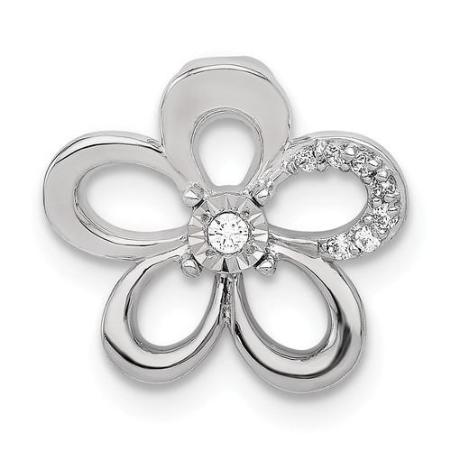 14k White Gold Round Diamond Fancy Flower Petal Slide Floral Pendant 0.04 Ct.
