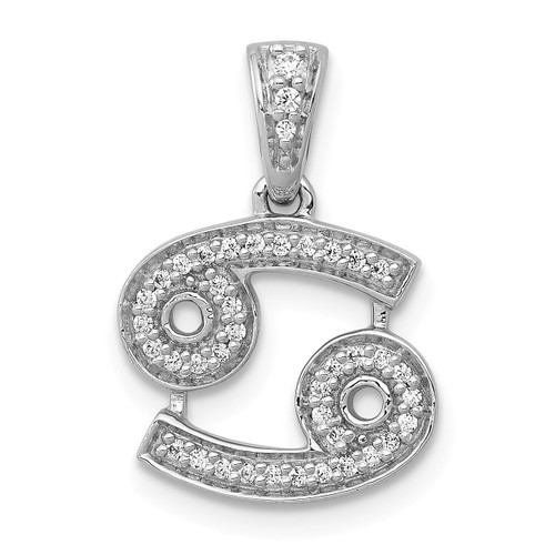 14k White Gold Round Diamond Prong Set Fancy Cancer Zodiac Pendant 0.13 Ct.