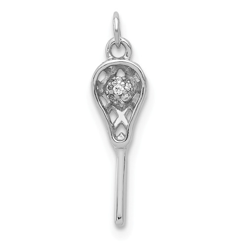 14k White Gold Round Diamond Fancy Ball in Lacrosse Stick Pendant 0.02 Ct.