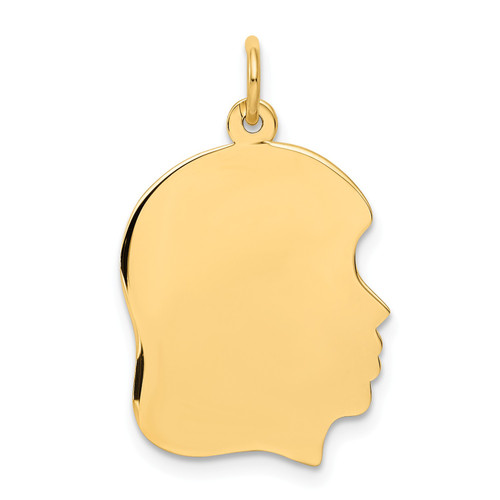 10k Yellow Gold 27mm Plain Medium Facing Right Engravable Girl Head Charm
