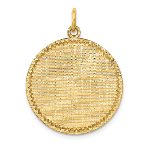 14k Yellow Gold 29mm x 22mm Large Linen Patterned Engravable Circular Disc Charm