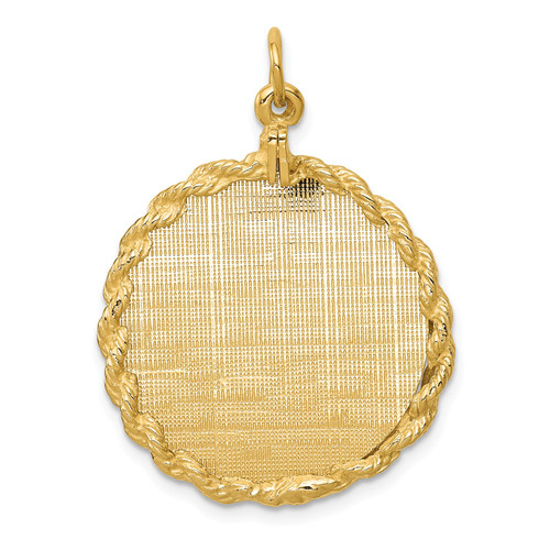 14k Yellow Gold Large Linen Pattern Rope Border Engravable Circular Disc Charm