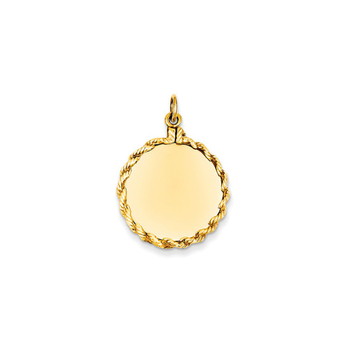 14k Yellow Gold 21mm Medium Plain Engravable Rope Border Circular Disc Charm 14k Yellow Gold 21mm Medium Plain Engravable Rope Border Circular Disc Charm