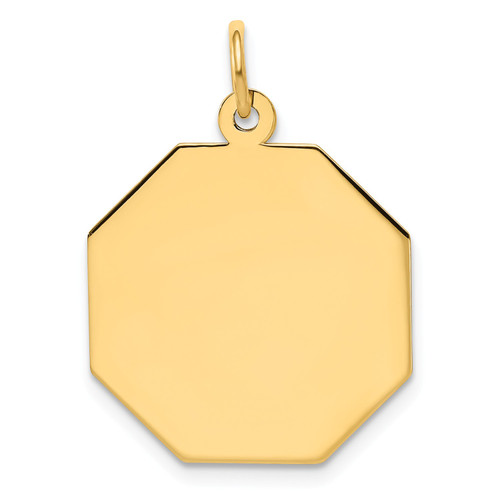 14k Yellow Gold 19mm Medium Plain Engravable Octagonal Disc Charm