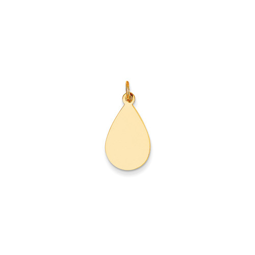 14k Yellow Gold 23mm x 11mm Medium Plain Engravable Raindrop Teardrop Disc Charm