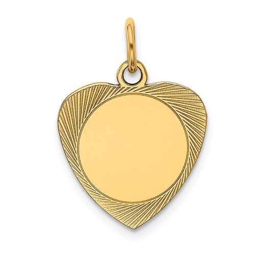 14k Yellow Gold 21mm x 15mm Small Etched Engravable Heart Disc Charm