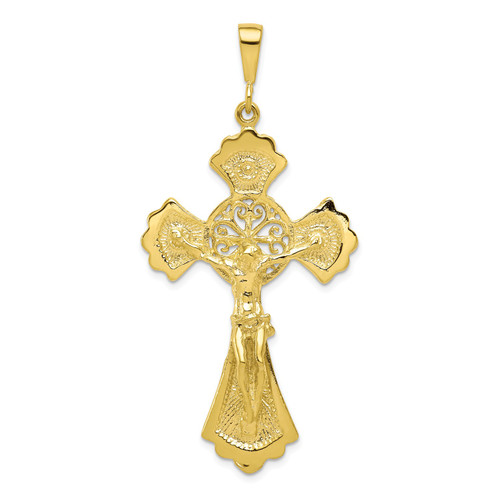 10k Yellow Gold Solid & Textured Designer Cross / Crucifix Charm