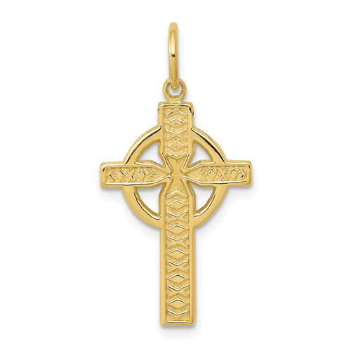 10k Yellow Gold Solid & Textured Medium Celtic Cross Charm Religious Pendant
