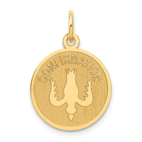 14k Yellow Gold Small Satin Finish Confirmation w/ Dove Medal Disc Charm