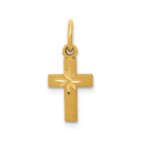 14k Yellow Gold Diamond Cut & Satin Finish Mini Latin Cross Charm