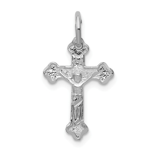 14k White Gold Diamond Cut & Satin Finish Small Crucifix Cross Charm