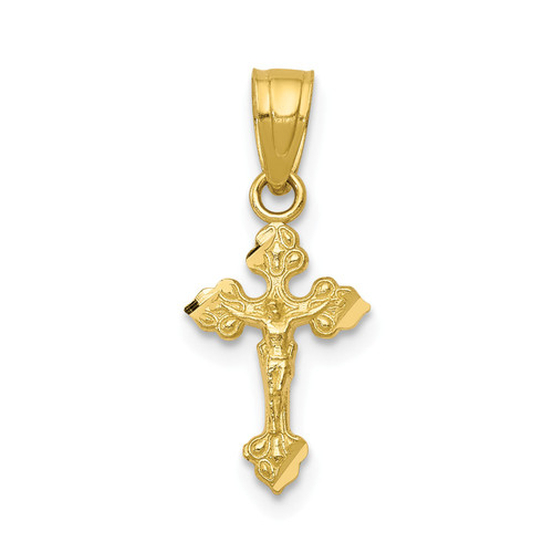 10k Yellow Gold Solid & High Polished Tiny 18mm Budded Cross Crucifix Pendant