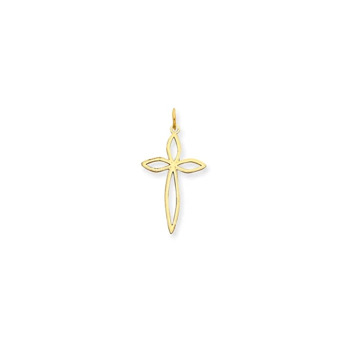 14k Yellow Gold Solid & High Polished Small Laser Designed Passion Cross Charm
