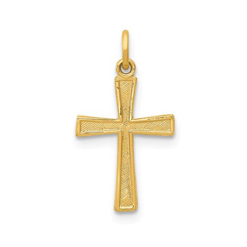 14k Yellow Gold Solid & Textured Small Latin Cross Charm
