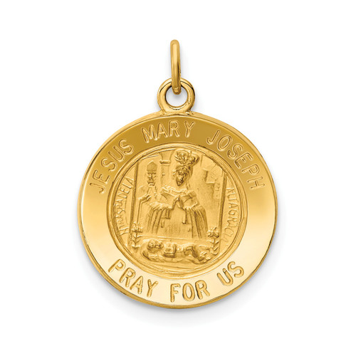 14k Yellow Gold Solid & Satin Finish Small Jesus Mary Joseph Medal Disc Charm