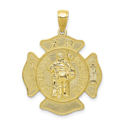 10k Yellow Gold Textured Medium St. Florian Protect Us Fire Department Pendant