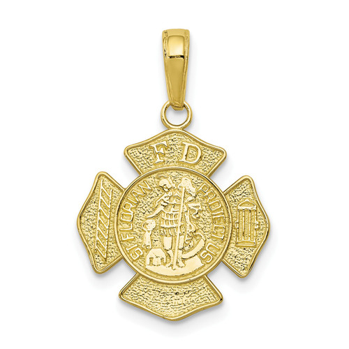 10k Yellow Gold Textured Small St. Florian Protect Us Fire Department Pendant
