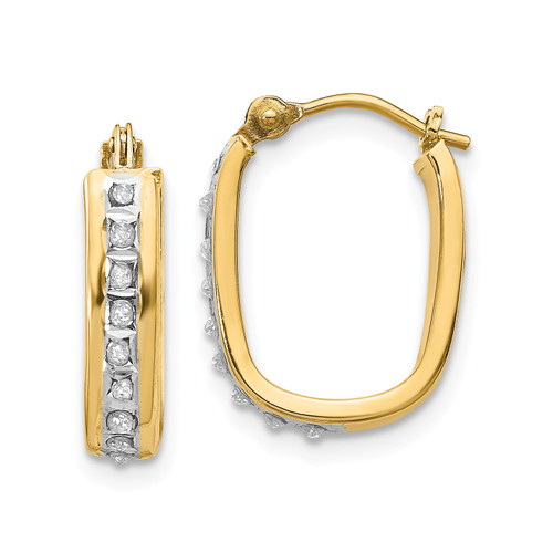 14k Yellow Gold Round Diamond Mini 16mm Squared Hinged Hoop Earrings 0.01 Ct.