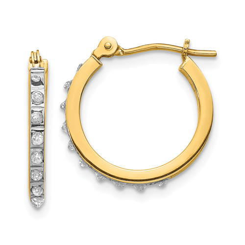 14k Yellow Gold Round Diamond Small 15mm Circle Hinged Hoop Earrings 0.01 Ct.
