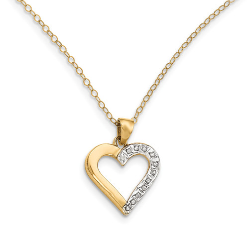 Sterling Silver Yellow Finish Diamond Cut Out Heart Pendant 18" Necklace 0.01 Ct