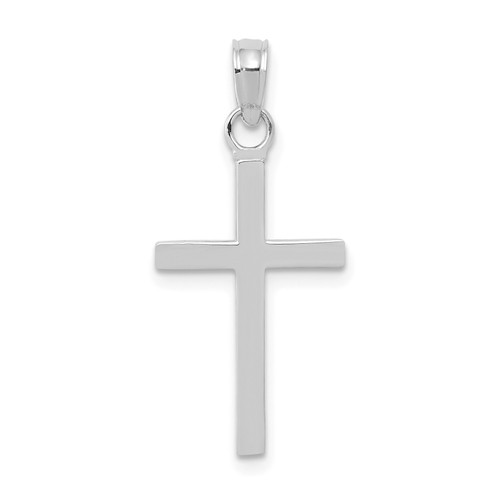 10k White Gold High Polished Small 3D Block Latin Cross Pendant
