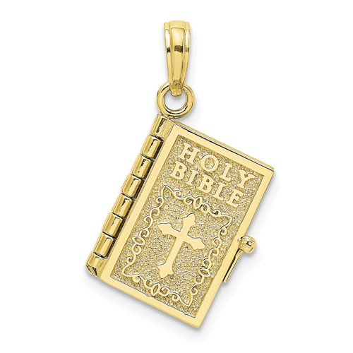 10k Yellow Gold Textured Moveable Pages 3D Holy Bible w/ Lord's Prayer Pendant