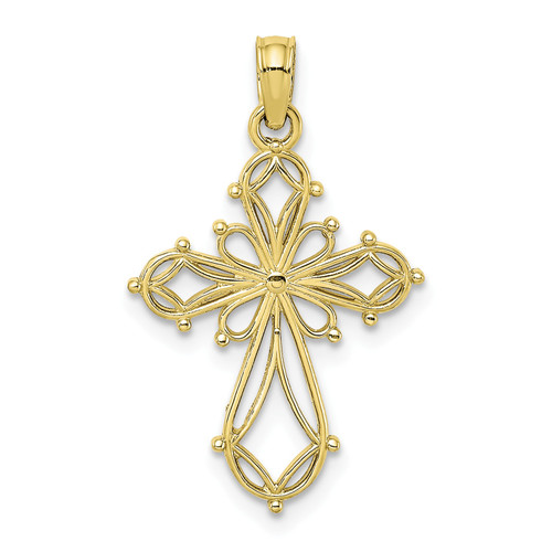 10k Yellow Gold High Polished Cut Out Fancy Floral Center Cross Pendant
